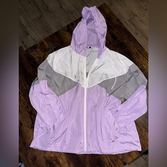 Waterproof‎ rain jacket Raincoat packable Women's Lavender and White - Picture 2 of 9